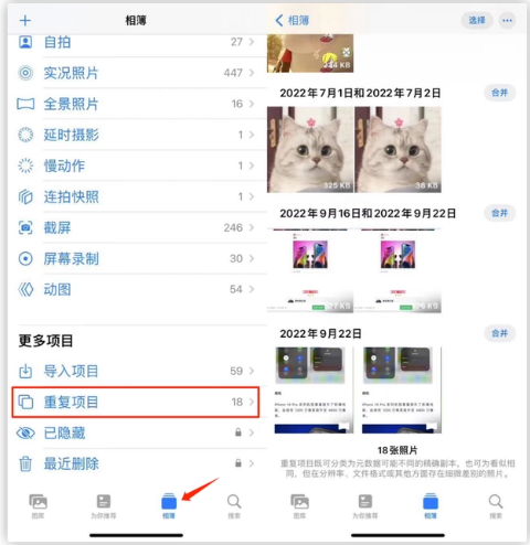 印台苹果手机维修分享iOS 16 中相册重复项目功能使用方法 